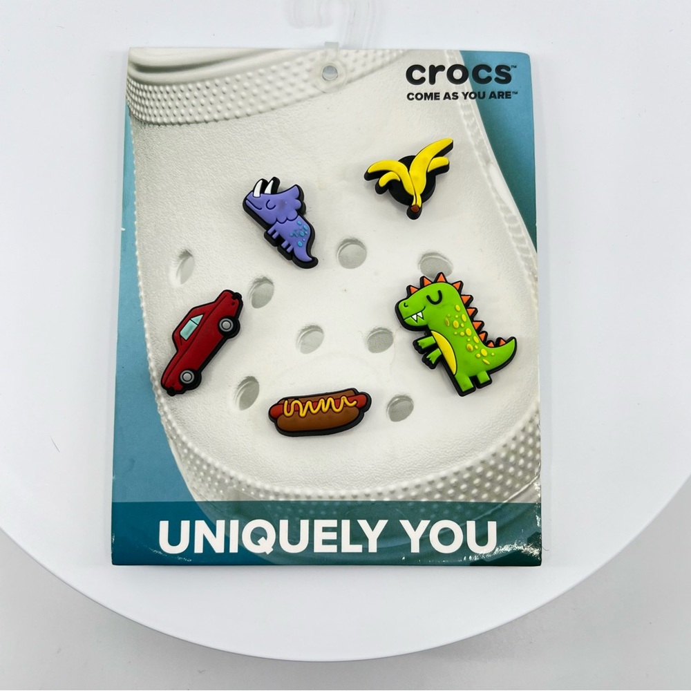 NEW Crocs Jibbitz Charms 5 Pack You Young Boy Cartoons Dinos Car Food